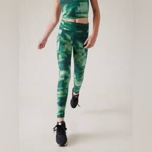 Athleta Girl High Rise Stash Your Treasures Legging Green Blue Pattern NWT XL 14